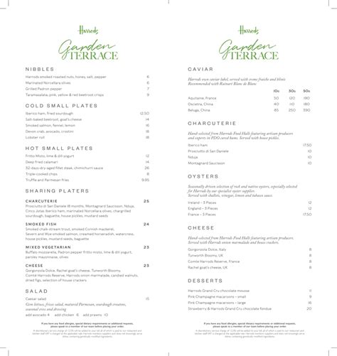 harrods restaurant menu.